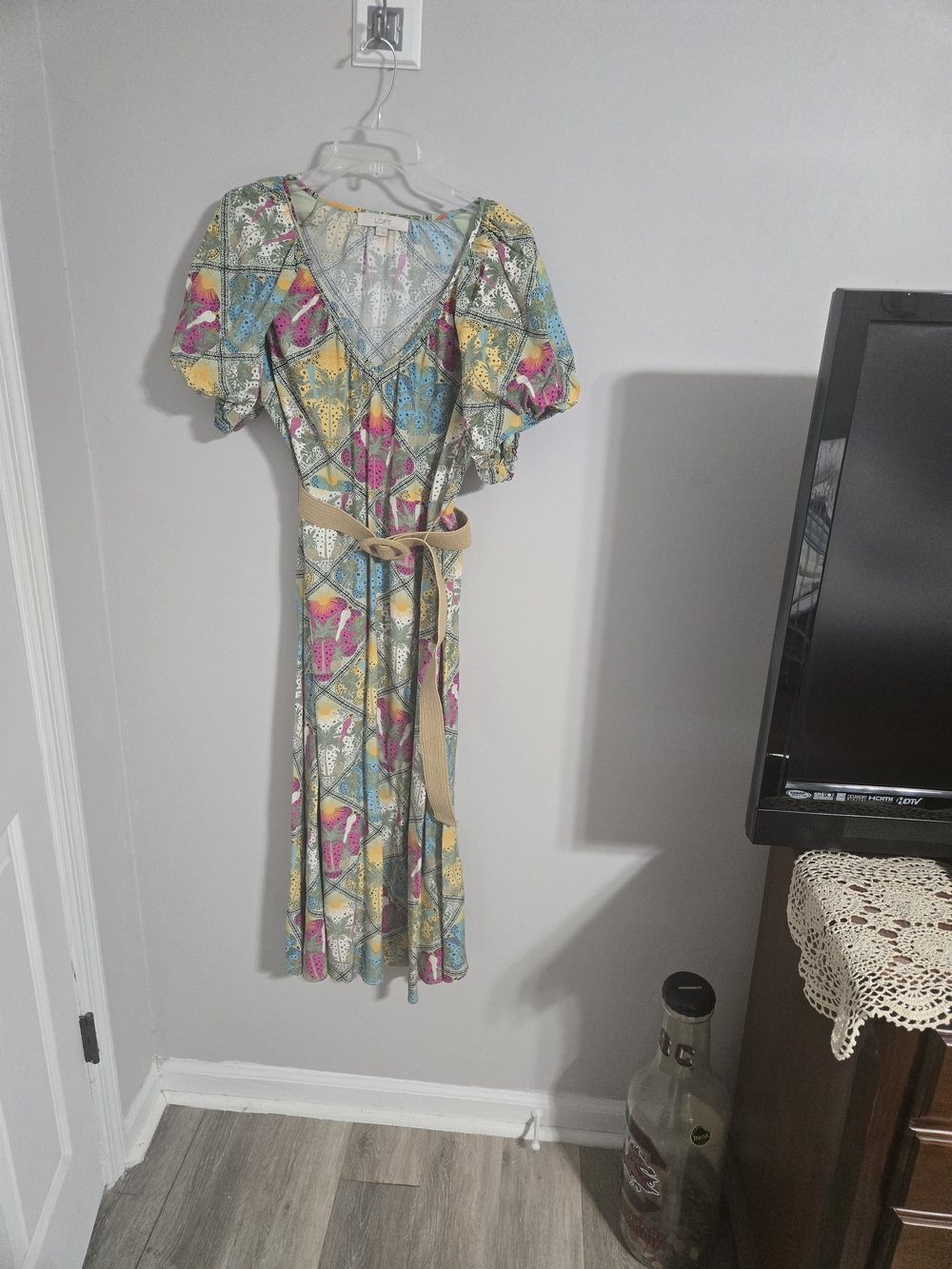 LOFT Multicolor Floral Patchwork V-Neck Midi Dress